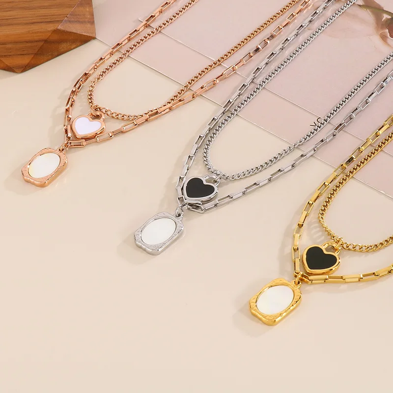 Trendy Heart Square Pendant Necklace Gold Silver Rose-gold Color Stainless Steel Double Collarbone Chain Party French Jewerly
Trendy Heart Square Pendant Necklace Gold Silver Rose-gold Color Stainless Steel Double Collarbone Chain Party French Jewerly