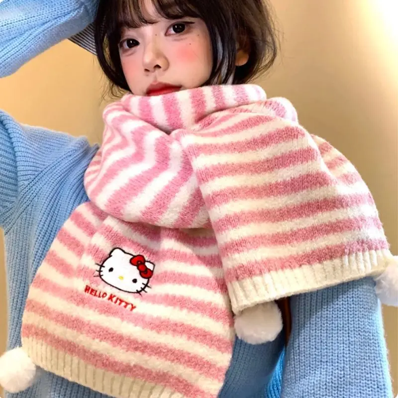 Cartoon Pattern Hello Kitty Striped Knitted Yarn Scarf for Autumn and Winter Students, Cute and Warm Student Scarf Comfortable
Cartoon Pattern Hello Kitty Striped Knitted Yarn Scarf for Autumn and Winter Students, Cute and Warm Student Scarf Comfortable