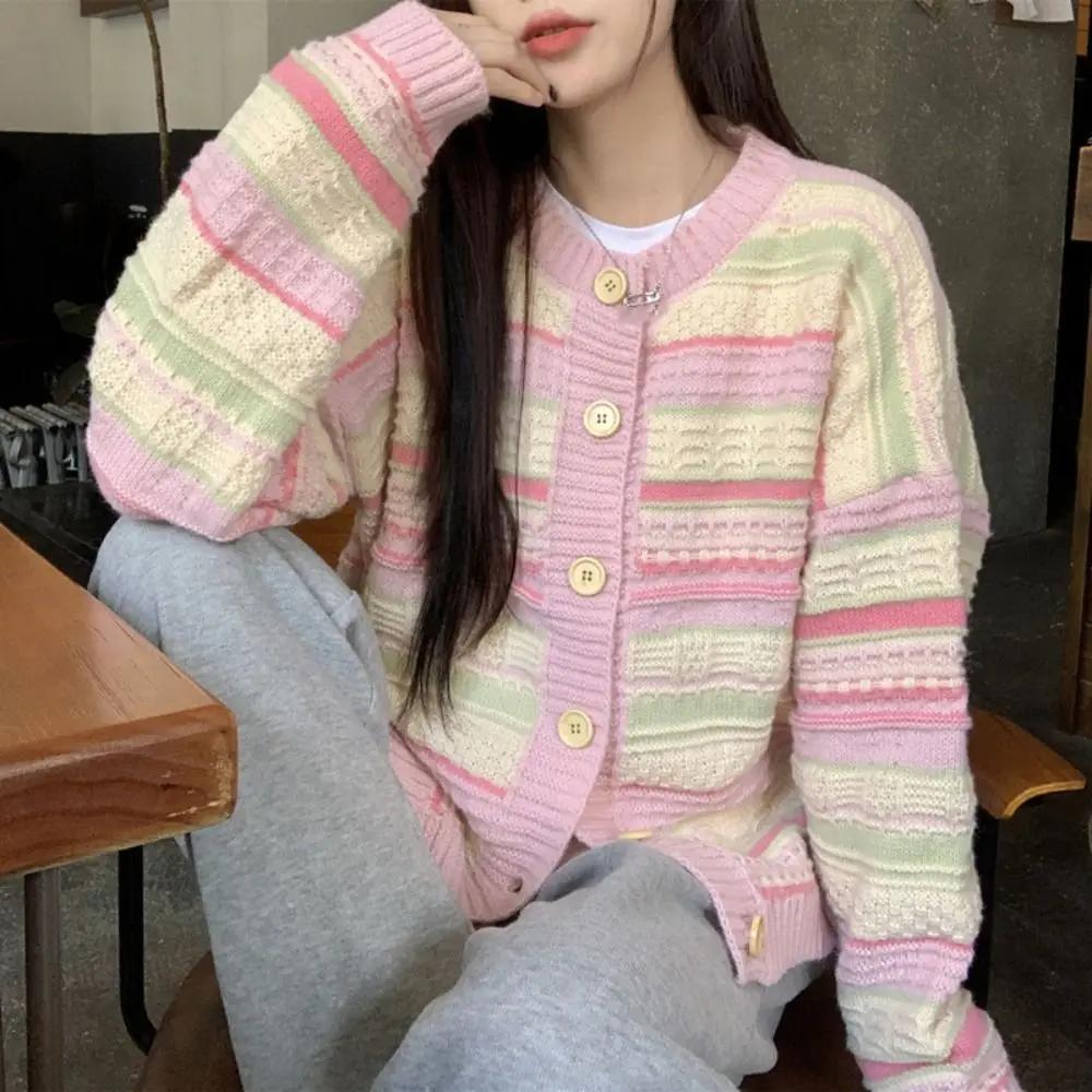 Spring Long Sleeve Stripe Crochet Sweaters Loose Autumn Spring Cardigans Women Y2K Ladies Top Korean Sweet Knitwear Female
Spring Long Sleeve Stripe Crochet Sweaters Loose Autumn Spring Cardigans Women Y2K Ladies Top Korean Sweet Knitwear Female