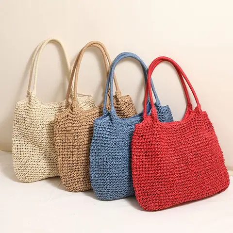Straw Knitted Purses Handbags Large Capacity Women Shoulder Bags Straw Woven Totes Bag for Ladies Summer Beach Rattan Boho Bags