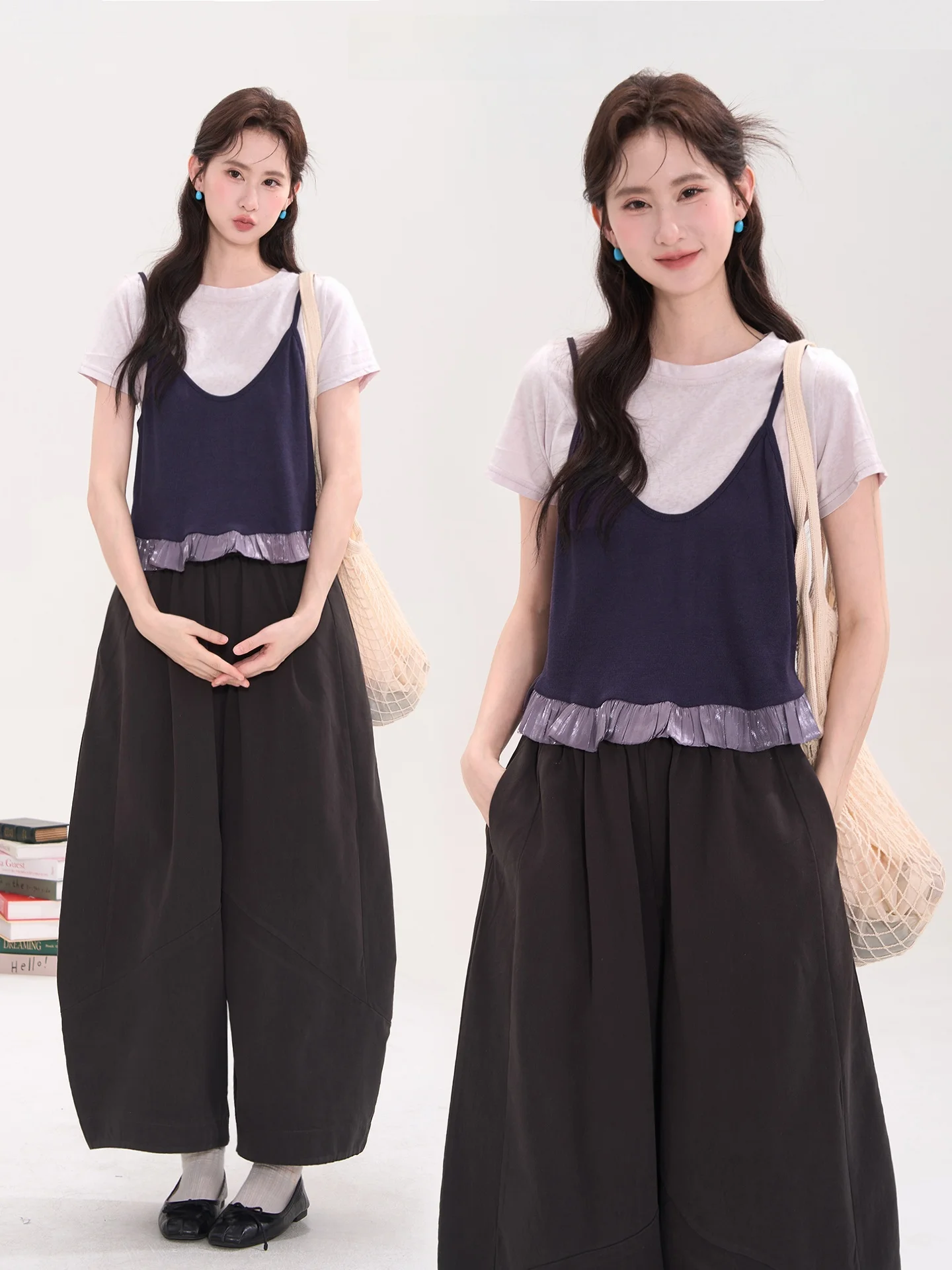 Heme Purple Dream Short Sleeve T-Shirt with Lace Halter Vest Two-Piece Set Women's Top Sweet Style round Neck Summer Thin
Heme Purple Dream Short Sleeve T-Shirt with Lace Halter Vest Two-Piece Set Women's Top Sweet Style round Neck Summer Thin