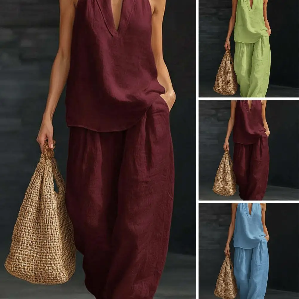 Casual Solid Set For Women Fashion Solid Sleeveless V Neck Tops+High Waist Wide Leg Pants 2 Piece Sets Lady Holiday Women's
Casual Solid Set For Women Fashion Solid Sleeveless V Neck Tops+High Waist Wide Leg Pants 2 Piece Sets Lady Holiday Women's