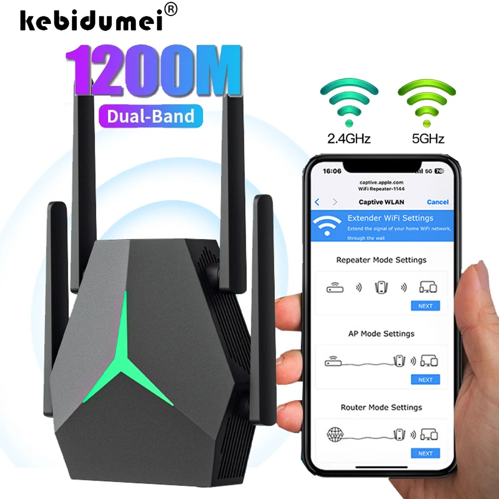 1200Mbps Wireless WiFi Repeater Booster 2.4G/5GHz Wi-Fi Signal Amplifier Extender Router Network Card WiFi Repetidor
1200Mbps Wireless WiFi Repeater Booster 2.4G/5GHz Wi-Fi Signal Amplifier Extender Router Network Card WiFi Repetidor
