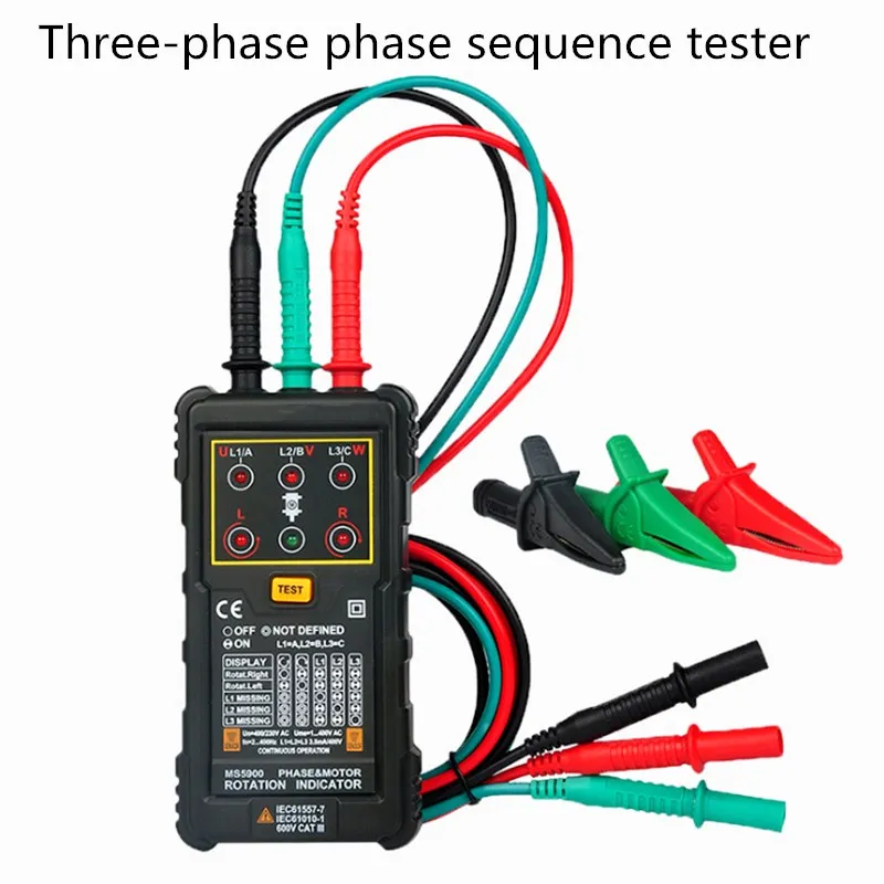 MS5900 Motor & Phase Rotation Indicator Three Phase Rotation Indicator Sequence Voltage Current Frequency Tester
MS5900 Motor & Phase Rotation Indicator Three Phase Rotation Indicator Sequence Voltage Current Frequency Tester