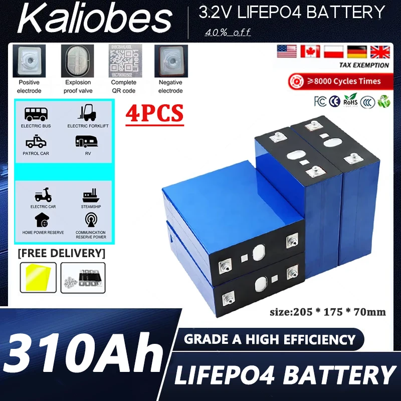 Новый 4 шт. 3,2 В 310 Ач lifepo4 аккумулятор DIY 12 В 310 Ач A-уровневый аккумулятор высокой энергии электромобиль RV система хранения солнечной энергии
Новый 4 шт. 3,2 В 310 Ач lifepo4 аккумулятор DIY 12 В 310 Ач A-уровневый аккумулятор высокой энергии электромобиль RV система хранения солнечной энергии