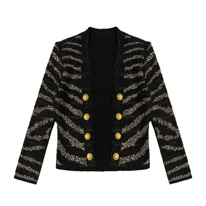 Luxury High-end Knitted Cardigan Women Double-breasted Coat Spring Autumn Sweater Stripe Design Short Top Long Sleeve Streetwear
Luxury High-end Knitted Cardigan Women Double-breasted Coat Spring Autumn Sweater Stripe Design Short Top Long Sleeve Streetwear
