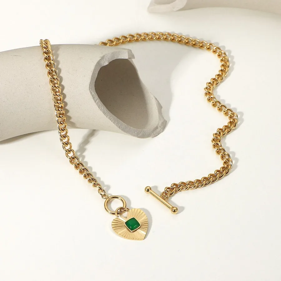 Heartshaped Pendant With Green Onyx Ot Buckle Cuban Chain Stainless Steel Necklace Women
Heartshaped Pendant With Green Onyx Ot Buckle Cuban Chain Stainless Steel Necklace Women