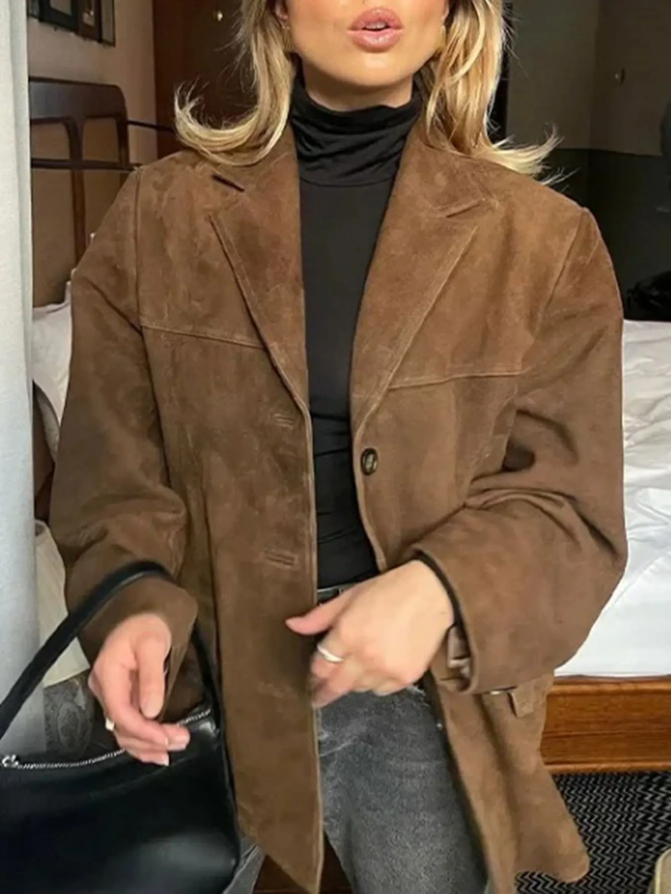 Women's Long Sleeve Lapel Jacket Open Front Button Casual Streetwear Fashion for Autumn Winter Plain Mature Vibe
Women's Long Sleeve Lapel Jacket Open Front Button Casual Streetwear Fashion for Autumn Winter Plain Mature Vibe