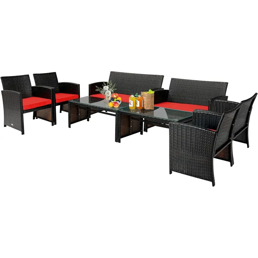 8-местный комплект садовой мебели из ротанга с креслами, диваном и стеклянным кофейным столиком для сада, двора или патио
8-местный комплект садовой мебели из ротанга с креслами, диваном и стеклянным кофейным столиком для сада, двора или патио