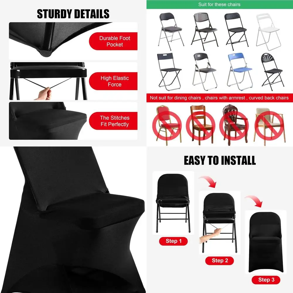 Black Spandex Chair Covers (50 Pack) - Universal Washable Slipcovers for Folding Kitchen Chairs, Ideal for Weddings, Parties, an
Black Spandex Chair Covers (50 Pack) - Universal Washable Slipcovers for Folding Kitchen Chairs, Ideal for Weddings, Parties, an