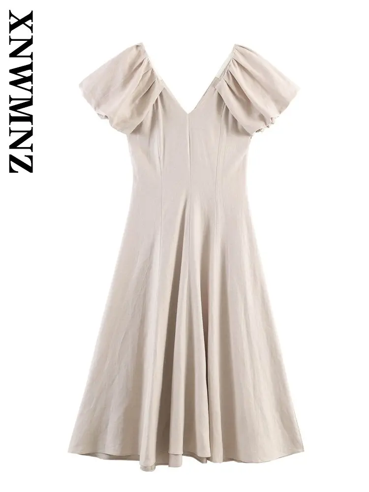 XNWMNZ 2026 Summer Lady Party Chic V-Collar Linen midi Dresses Simple Holiday Woman's Beige Short Sleeve Preppy Thin Slim Dress
XNWMNZ 2026 Summer Lady Party Chic V-Collar Linen midi Dresses Simple Holiday Woman's Beige Short Sleeve Preppy Thin Slim Dress