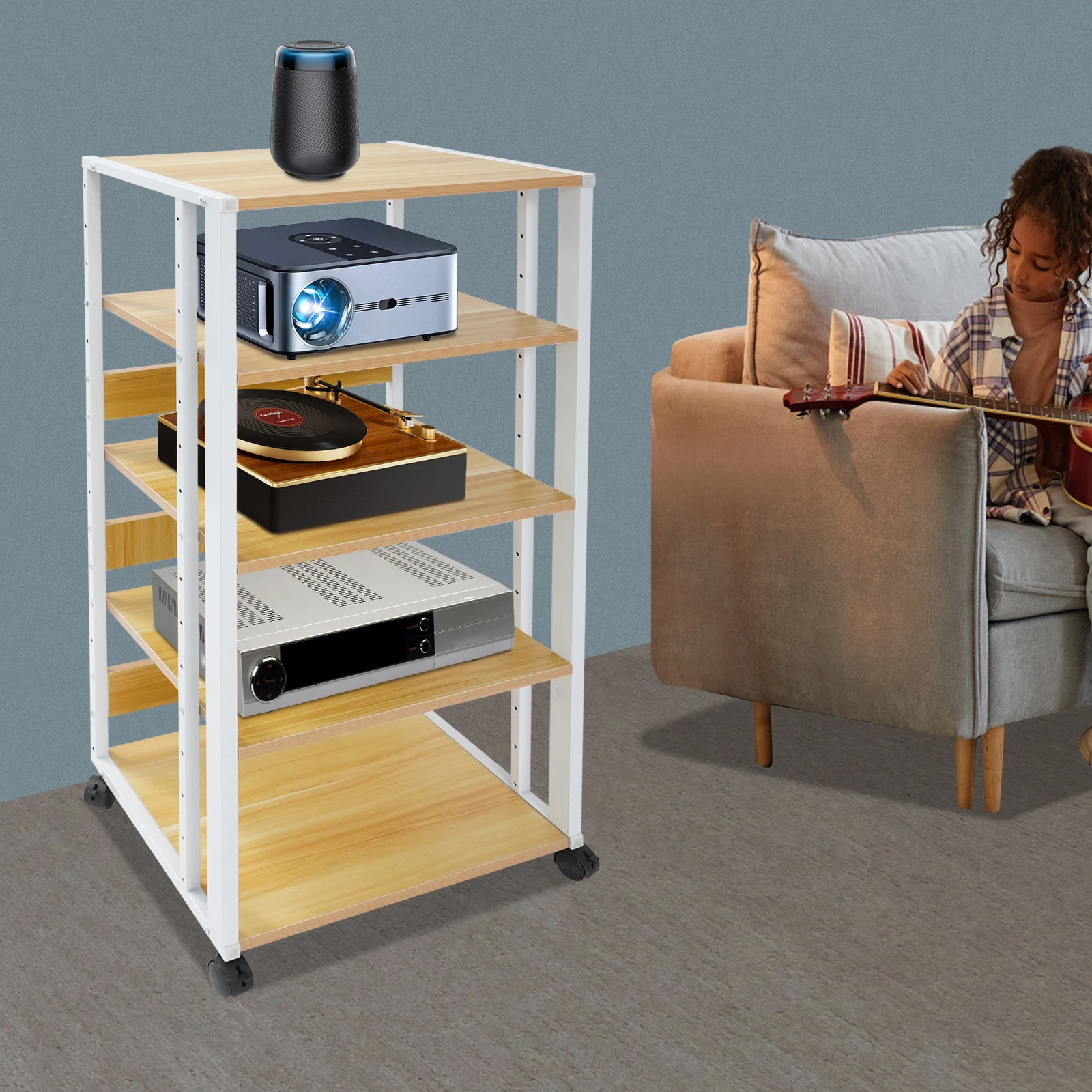 5-Tier Rolling Metal AV Media Rack Stand, Stereo Audio-Video Cabinet Shelf Entertainment Organizer for Game Console, Projector
5-Tier Rolling Metal AV Media Rack Stand, Stereo Audio-Video Cabinet Shelf Entertainment Organizer for Game Console, Projector