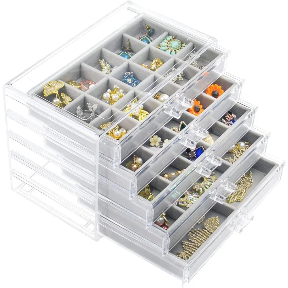 Acrylic Jewelry Box with 5 Drawers, Clear Earring Storage Organizer Display Case for Women Girls, Gray
Acrylic Jewelry Box with 5 Drawers, Clear Earring Storage Organizer Display Case for Women Girls, Gray