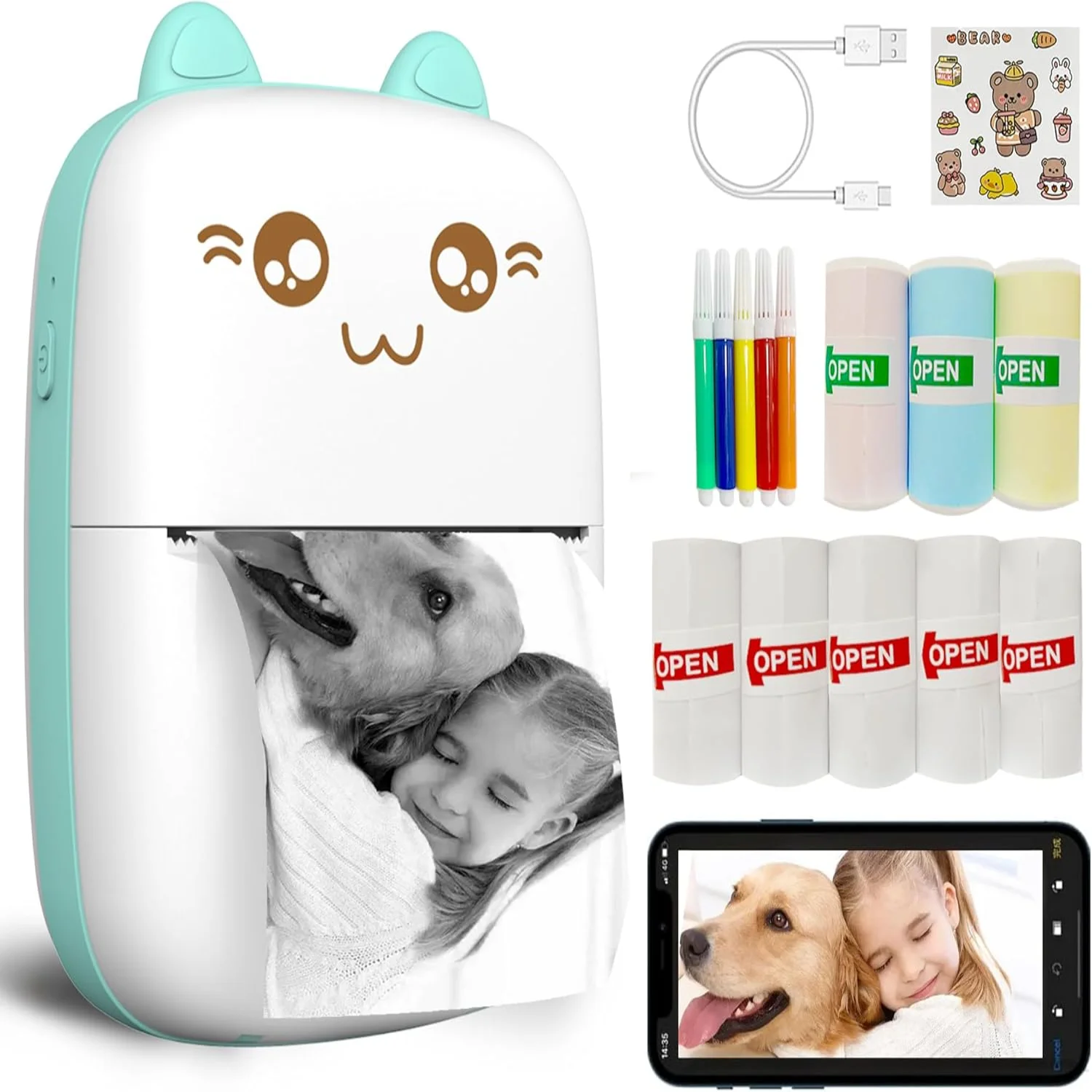 Printer Portable, Inkless Sticker printer with 8 Rolls Paper, Bluetooth Wireless thermal printer Compatible with iOS + Android
Printer Portable, Inkless Sticker printer with 8 Rolls Paper, Bluetooth Wireless thermal printer Compatible with iOS + Android