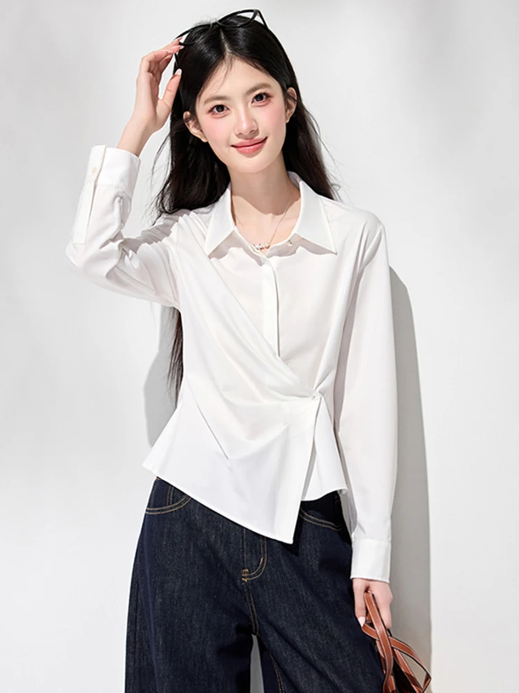 Women's White Long Sve irt Stand Collar Slim Fit Busin Casual Spring Faion Design Versatile Waist-Cinching Top
Women's White Long Sve irt Stand Collar Slim Fit Busin Casual Spring Faion Design Versatile Waist-Cinching Top