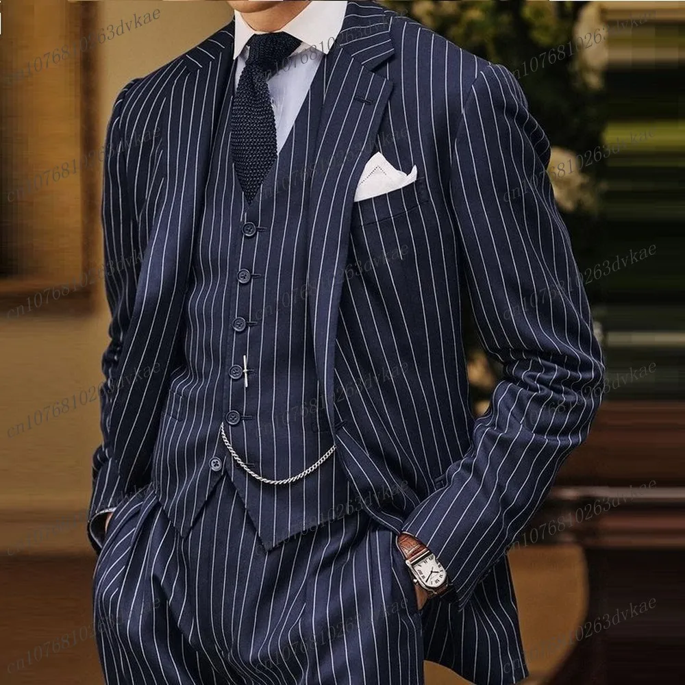 Navy Blue Elastic Stripe Men Business Suit Groom Groomsman Wedding Party Formal Prom Male Tuxedos 2 Piece Set Blazer Vest Pants
Navy Blue Elastic Stripe Men Business Suit Groom Groomsman Wedding Party Formal Prom Male Tuxedos 2 Piece Set Blazer Vest Pants