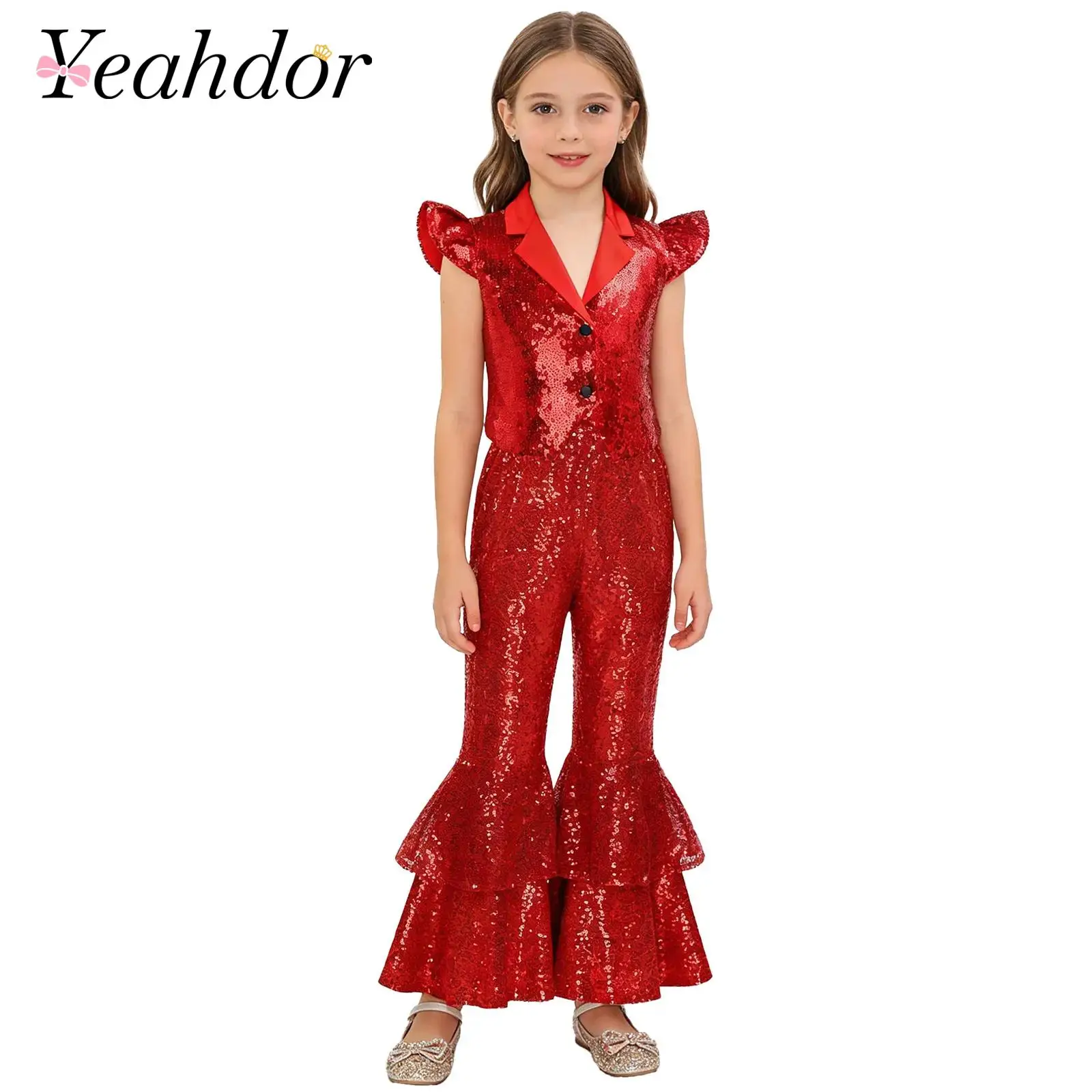 Kids Girls Shiny Hip-Hop Pants Street Jazz Dance Costume Crop Vest + Tiered Ruffled Bell Bottom Pants for Prom Dance Party Wear
Kids Girls Shiny Hip-Hop Pants Street Jazz Dance Costume Crop Vest + Tiered Ruffled Bell Bottom Pants for Prom Dance Party Wear