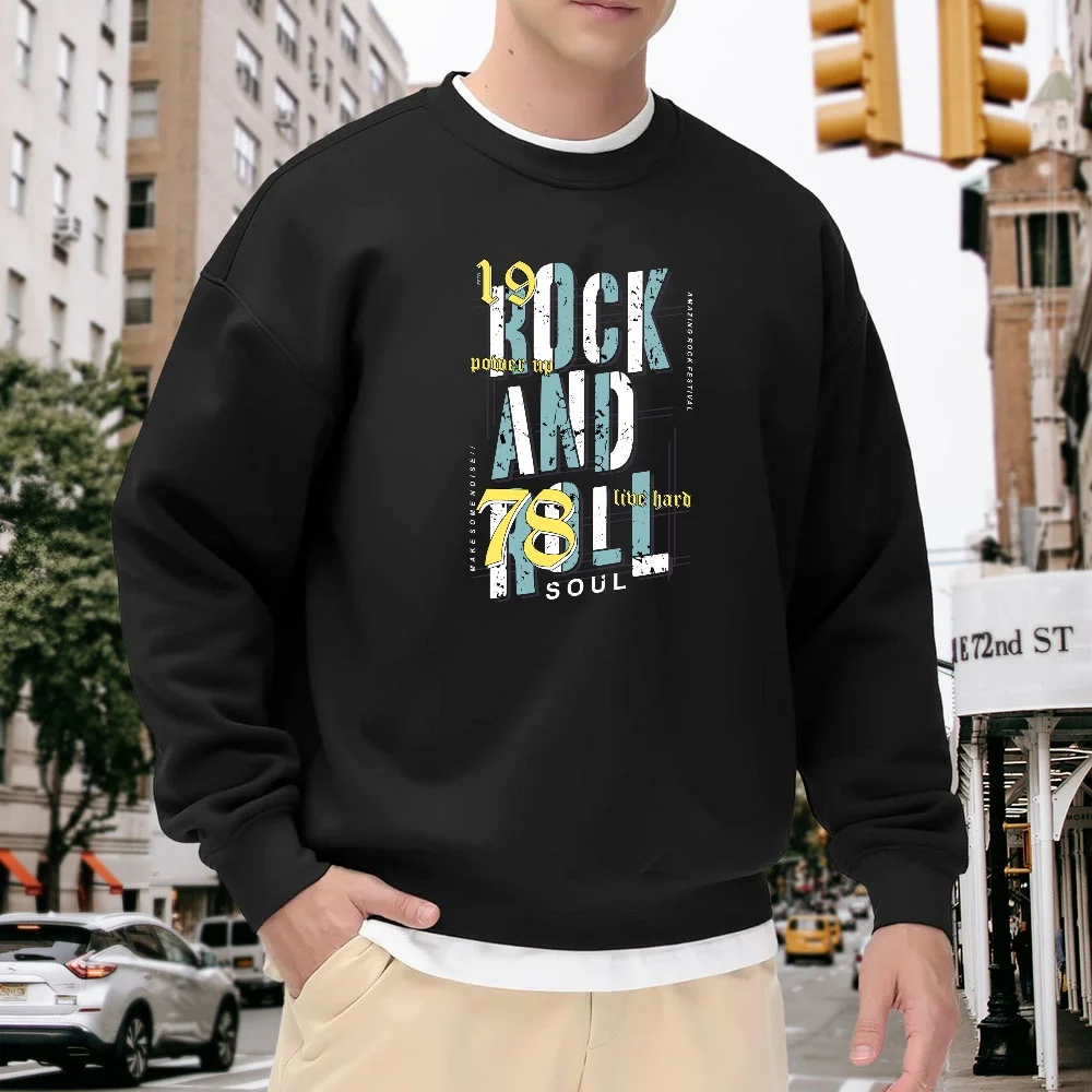 Men's Black Round-Neck Pullover Sweatshirt with Retro Rock Lettering Print, Loose Casual Street Style Top, Versatile Trendy Model for Everyday Wear and Sports
Men's Black Round-Neck Pullover Sweatshirt with Retro Rock Lettering Print, Loose Casual Street Style Top, Versatile Trendy Model for Everyday Wear and Sports