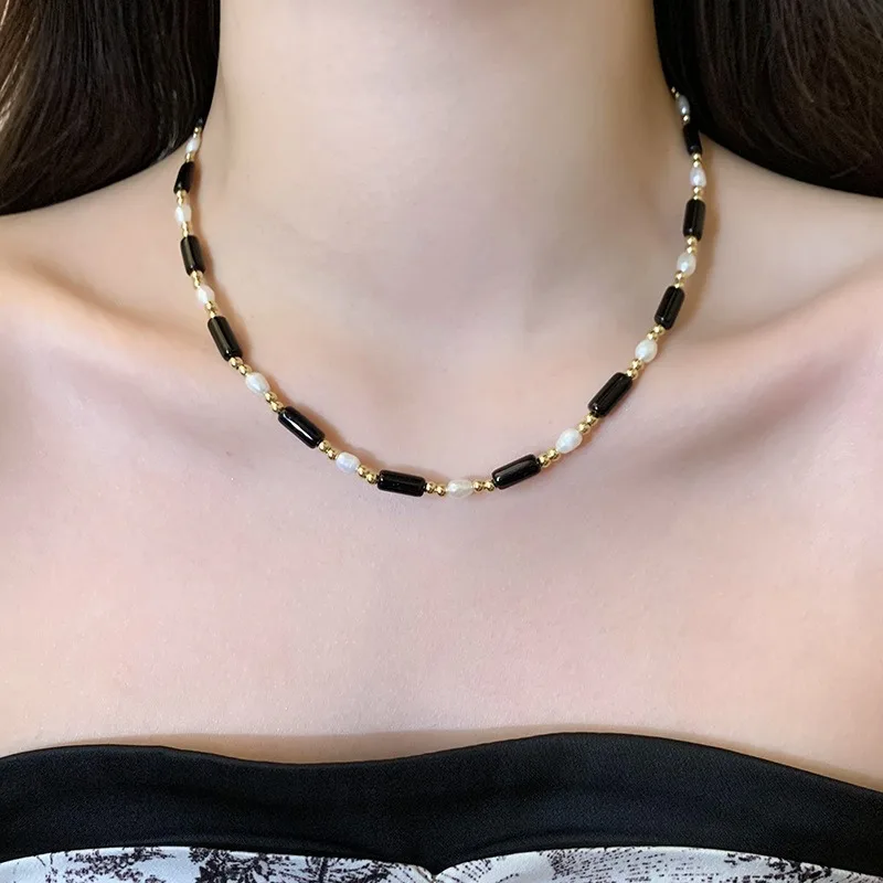 Minar New Retro Black Agate Natural Stone Irregular Freshwater Pearl Copper Beads Beaded Necklace for Women Gold Chain Chokers
Minar New Retro Black Agate Natural Stone Irregular Freshwater Pearl Copper Beads Beaded Necklace for Women Gold Chain Chokers