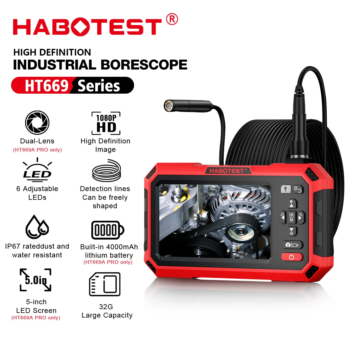 HABOTEST HT669APro Industrial Endoscope 5-inch Dual-Lens 7MM Automotive Mechanical Sewer Pipe Inspection Camera Video Endoscope
HABOTEST HT669APro Industrial Endoscope 5-inch Dual-Lens 7MM Automotive Mechanical Sewer Pipe Inspection Camera Video Endoscope