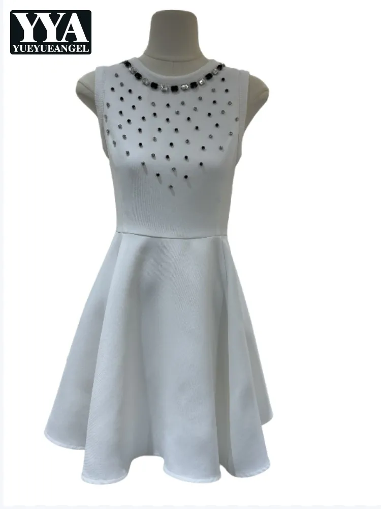 French Style Summer Women Diamond Slim Dresses O Neck Sleeveless Above Knee Sundress Ladies Fashion Fitted Waist A-line Dress
French Style Summer Women Diamond Slim Dresses O Neck Sleeveless Above Knee Sundress Ladies Fashion Fitted Waist A-line Dress