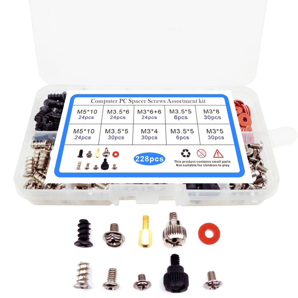 228PCS/Box 10 Kinds Of Motherboard PC Personal Computer Assemble Case Fan Hand Screw Bolt Standoff Washer Set Assortment Kit
228PCS/Box 10 Kinds Of Motherboard PC Personal Computer Assemble Case Fan Hand Screw Bolt Standoff Washer Set Assortment Kit