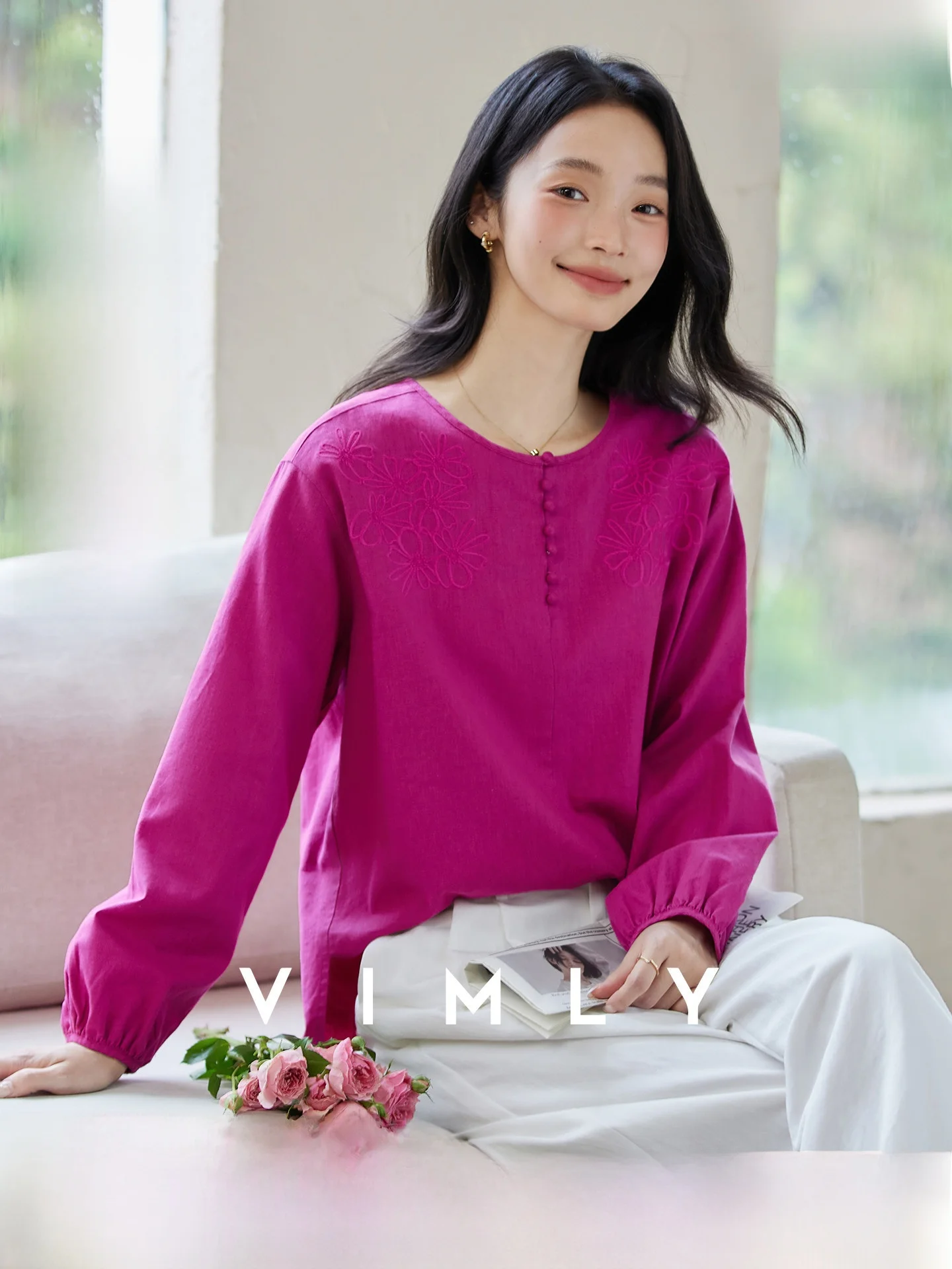 Women's round Neck Embroidered Shirt Cotton Linen Blend Long Sleeve Casual Style Fashionable New Arrival Fall Season
Women's round Neck Embroidered Shirt Cotton Linen Blend Long Sleeve Casual Style Fashionable New Arrival Fall Season