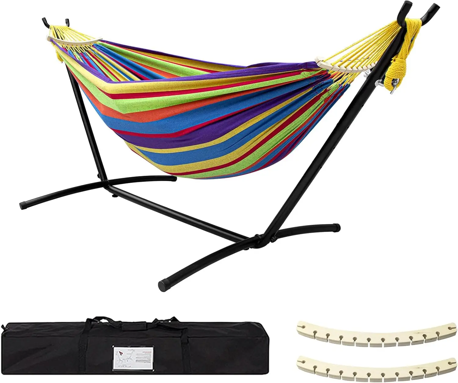 Double Hammock with Steel Stand for Outdoor Use, 450lb Capacity, Includes Carry Bag and Balance Beams
Double Hammock with Steel Stand for Outdoor Use, 450lb Capacity, Includes Carry Bag and Balance Beams