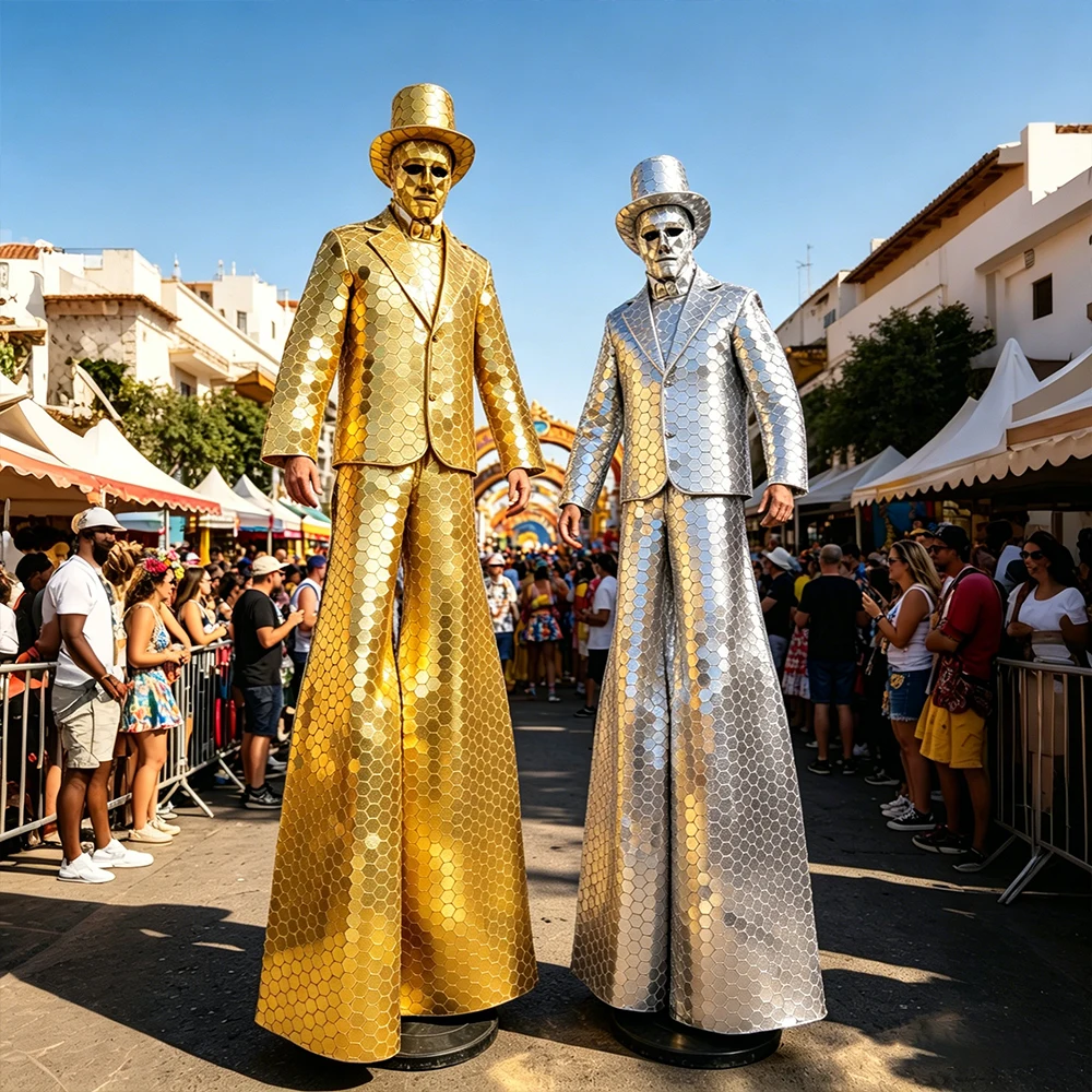 Men Gold Honeycomb Mirror Stilt Dancer Costume Shiny Reflective Suit Stage Performance Outfit for Carnival Party Bar
Men Gold Honeycomb Mirror Stilt Dancer Costume Shiny Reflective Suit Stage Performance Outfit for Carnival Party Bar