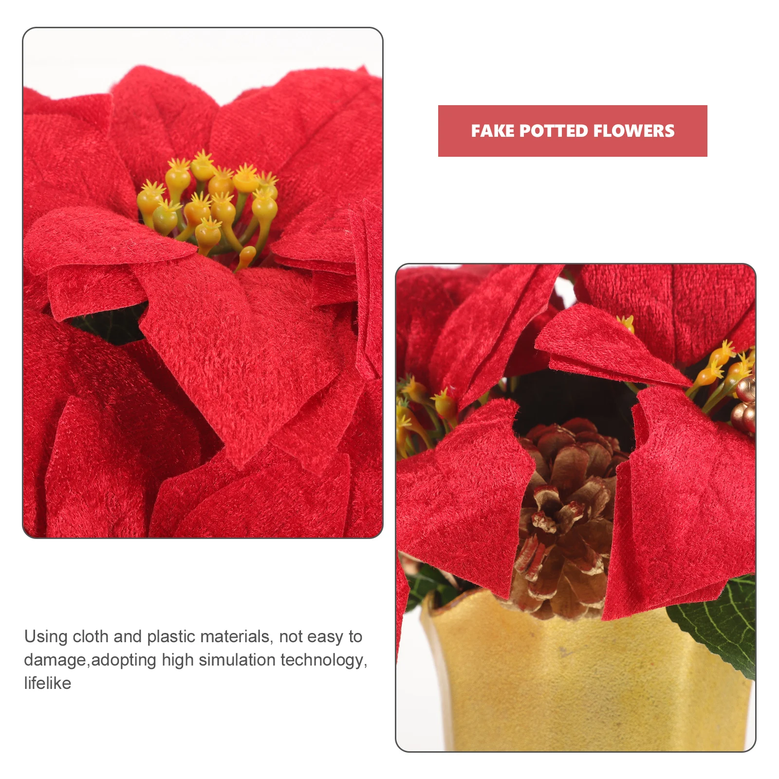 Realistic Lifelike Christmas Potted Plant Decor Artificial Flower Pot Festive Desktop Decoration Red Xmas Party Ornament Fake 
Realistic Lifelike Christmas Potted Plant Decor Artificial Flower Pot Festive Desktop Decoration Red Xmas Party Ornament Fake