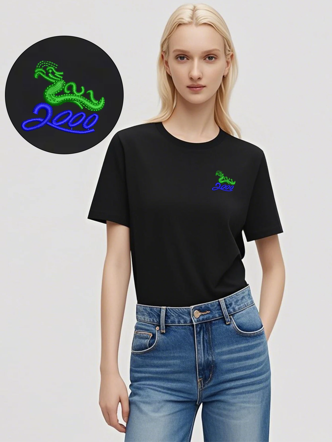 Y2K Dragon Men & Women Embroidered 2000 Cotton T-Shirt – Mythical Top Tees with Luxury Embroidery for Lunar New Year 
Y2K Dragon Men & Women Embroidered 2000 Cotton T-Shirt – Mythical Top Tees with Luxury Embroidery for Lunar New Year