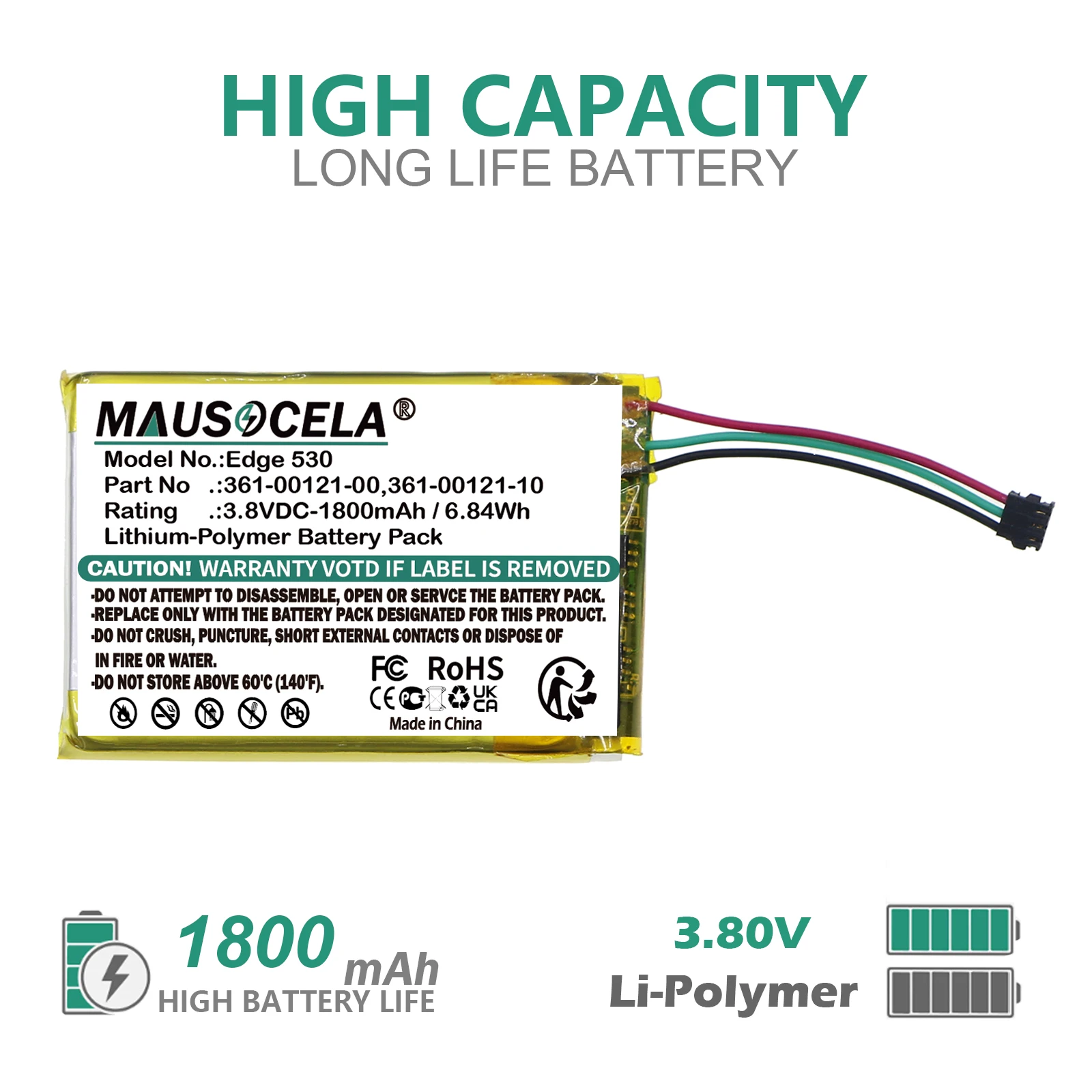 1800mAh GPS, Navigator Battery For Garmin:361-00121-00,361-00121-10,Edge 530,Edge 830,--1800mAh / 6.84Wh--Li-Polymer--3.80V
1800mAh GPS, Navigator Battery For Garmin:361-00121-00,361-00121-10,Edge 530,Edge 830,--1800mAh / 6.84Wh--Li-Polymer--3.80V
