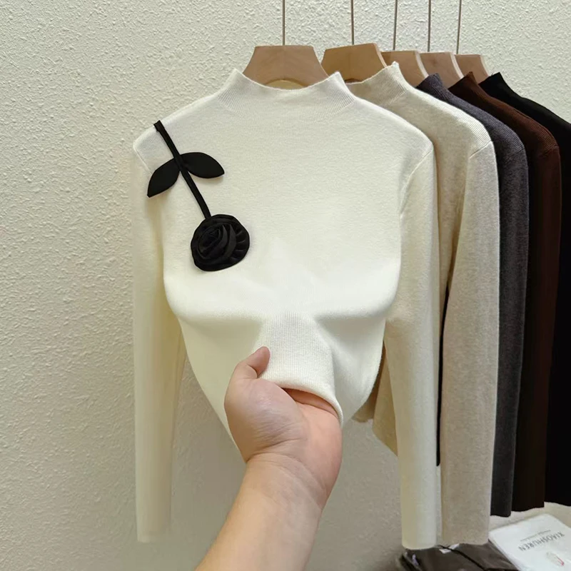 3D Floral Knit Sweater for Women Spring Slim Mock Neck Long Sleeve Pullover Fashion Simple Basic All Match Female Thin Jumper
3D Floral Knit Sweater for Women Spring Slim Mock Neck Long Sleeve Pullover Fashion Simple Basic All Match Female Thin Jumper