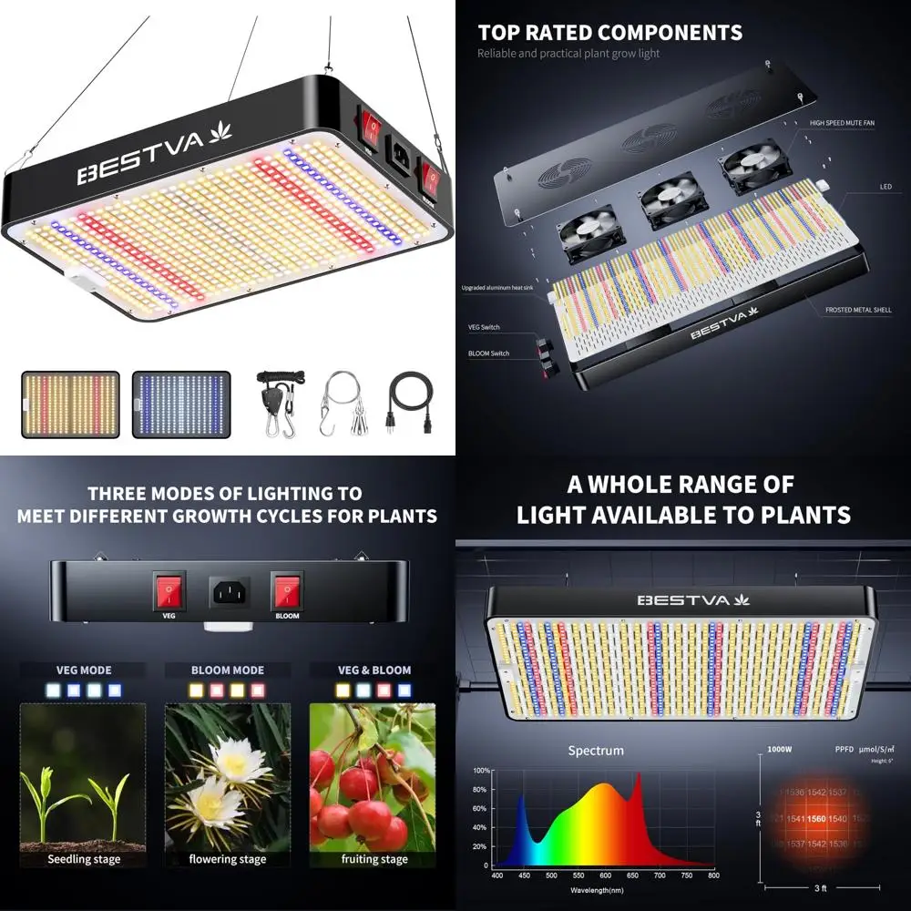 High Yield Full Spectrum LED Grow Lights for Indoor Plants and Greenhouse Veg, 2025 Upgrade DC1000 Model
High Yield Full Spectrum LED Grow Lights for Indoor Plants and Greenhouse Veg, 2025 Upgrade DC1000 Model