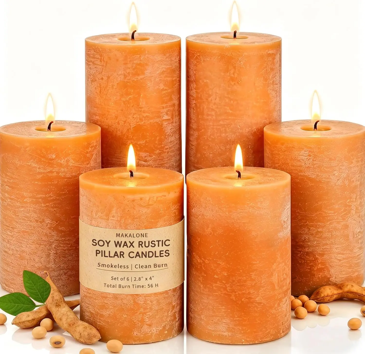Rustic Soy Pillar Candles 6-Pack, 55-Hour Burn, Smokeless & Unscented for Home Decor
Rustic Soy Pillar Candles 6-Pack, 55-Hour Burn, Smokeless & Unscented for Home Decor