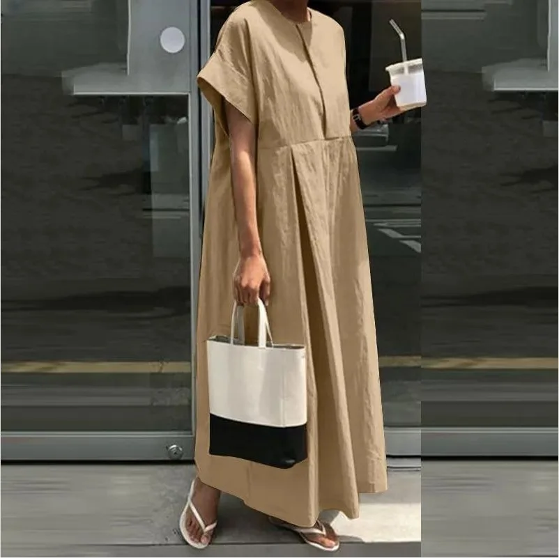 Women's Dress Large Loose Cotton Hemp Round Neck Short Sleeve Temperament Commuter Style Spring Summer Long Dress
Women's Dress Large Loose Cotton Hemp Round Neck Short Sleeve Temperament Commuter Style Spring Summer Long Dress