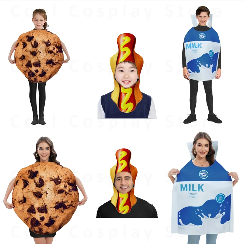 Halloween Party Novelty Stage Costumes Adult Kids Fancy Dress Funny Food Cookie Milk Hot Dog Print Carnival Clothing Cosplay
Halloween Party Novelty Stage Costumes Adult Kids Fancy Dress Funny Food Cookie Milk Hot Dog Print Carnival Clothing Cosplay