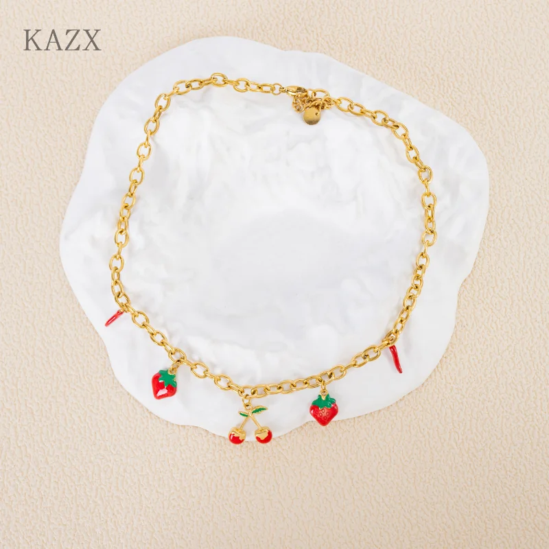 KAZX Cute Necklace Anti Oxidation Stainless Steel Strawberry Cherry Pepper Adjustable Ladies Enthusiastic Trend Neck Chain
KAZX Cute Necklace Anti Oxidation Stainless Steel Strawberry Cherry Pepper Adjustable Ladies Enthusiastic Trend Neck Chain