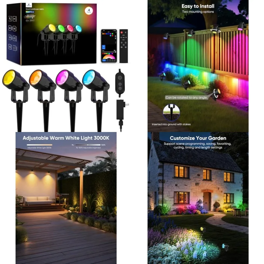 Landscape Lighting, RGBW Low Voltage Landscape Lights with APP Control, IP65 Waterproof Outdoor Spot Lights, Color Changing Spo
Landscape Lighting, RGBW Low Voltage Landscape Lights with APP Control, IP65 Waterproof Outdoor Spot Lights, Color Changing Spo
