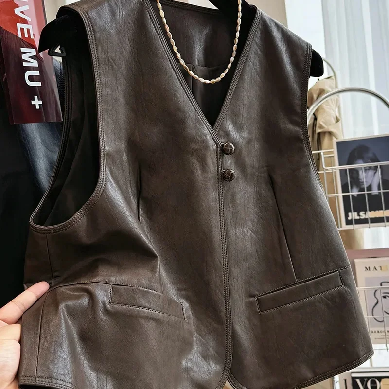 PU High-Quality Sleeveless Leather Vest Women's Leather Waistcoat Jacket 2024 New Casual Round Neck Short Iocomotive Coat Tops
PU High-Quality Sleeveless Leather Vest Women's Leather Waistcoat Jacket 2024 New Casual Round Neck Short Iocomotive Coat Tops