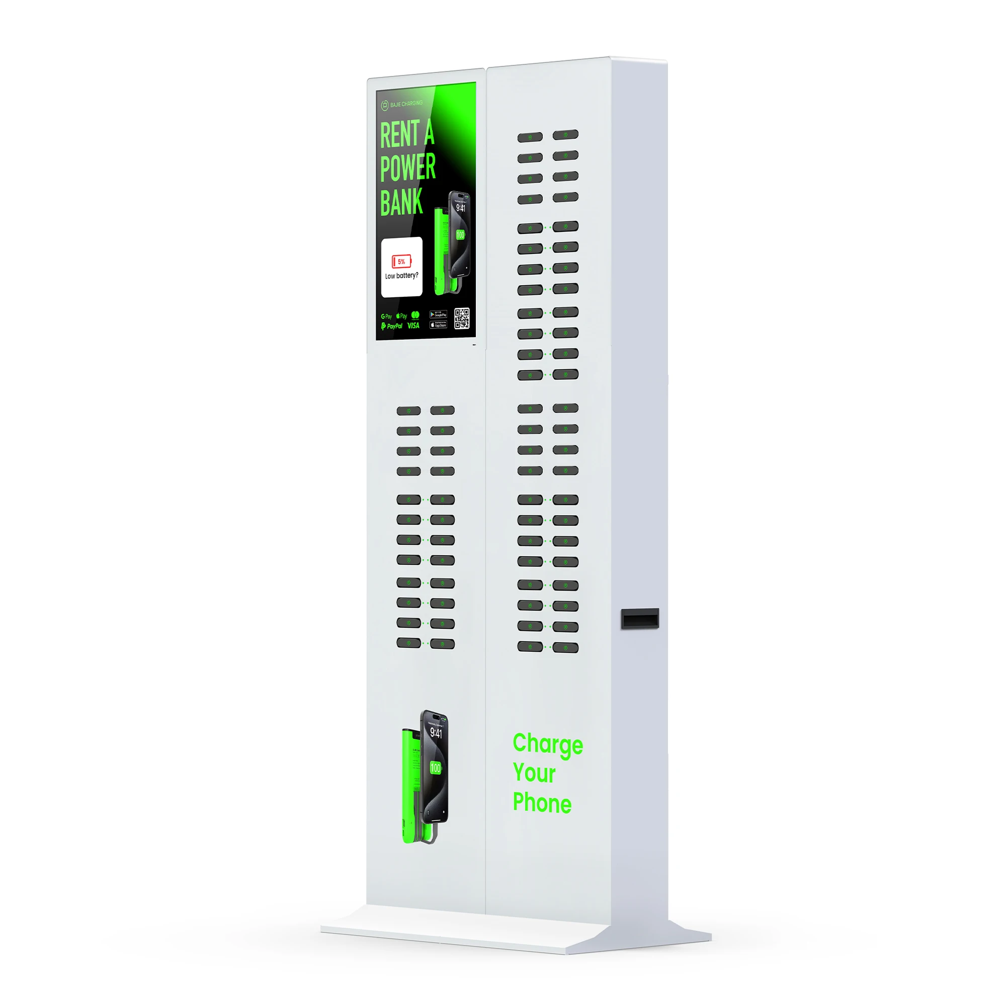 App Portable Power Station 72 Slots With 23.8 Screen Shared Powerbank Rental Phone Charging Station Innovative Vending Machine
App Portable Power Station 72 Slots With 23.8 Screen Shared Powerbank Rental Phone Charging Station Innovative Vending Machine