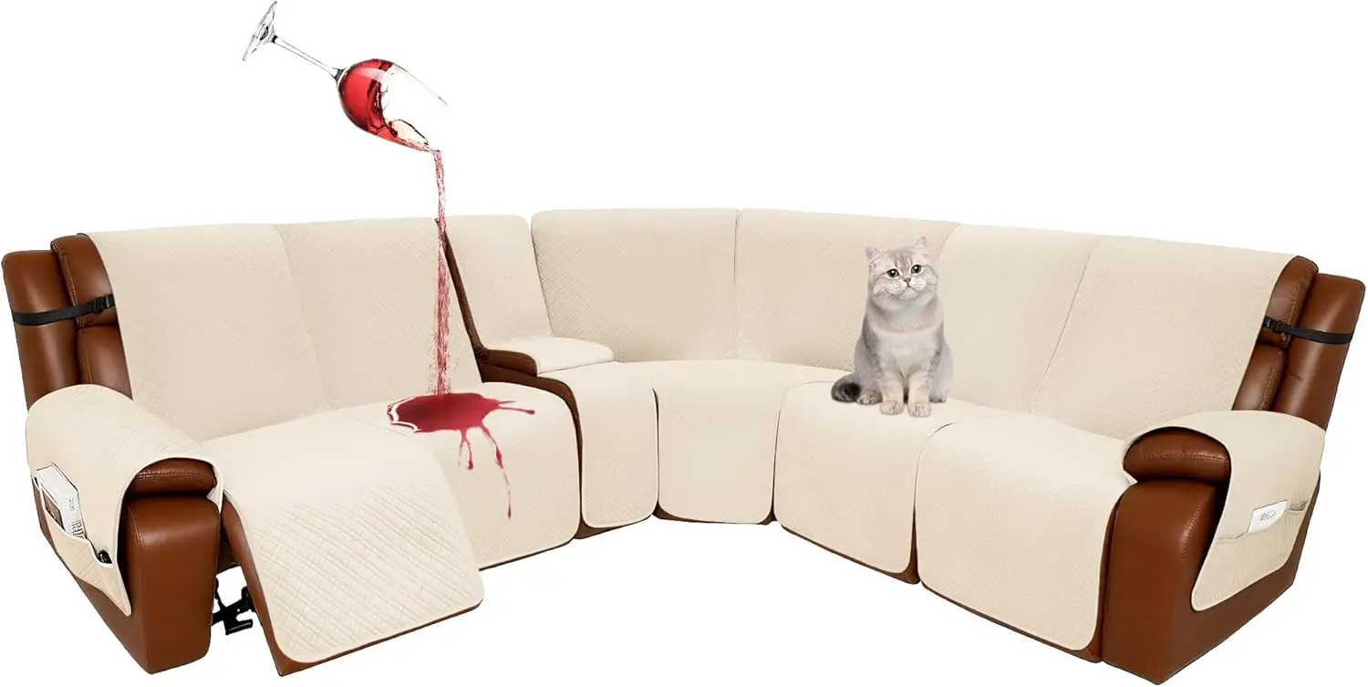 Waterproof Reclining Sectional Couch Covers 8-Piece Quilted Corner Recliner Cover Set 5 Seater with 1 Console Beige
Waterproof Reclining Sectional Couch Covers 8-Piece Quilted Corner Recliner Cover Set 5 Seater with 1 Console Beige