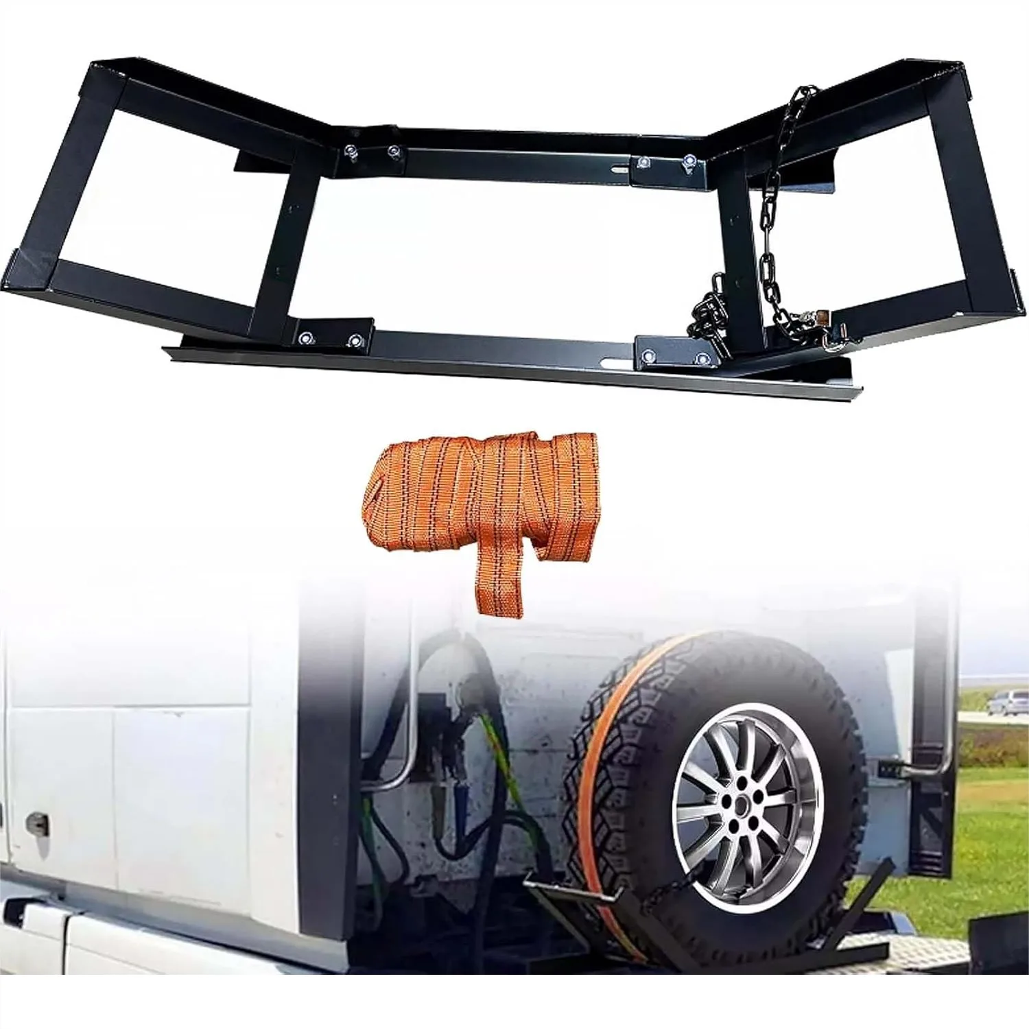 Adjustable Semi Truck Spare Tire Rack with Ratchet Strap and Chain for Tractor Trailer Commercial Truck
Adjustable Semi Truck Spare Tire Rack with Ratchet Strap and Chain for Tractor Trailer Commercial Truck