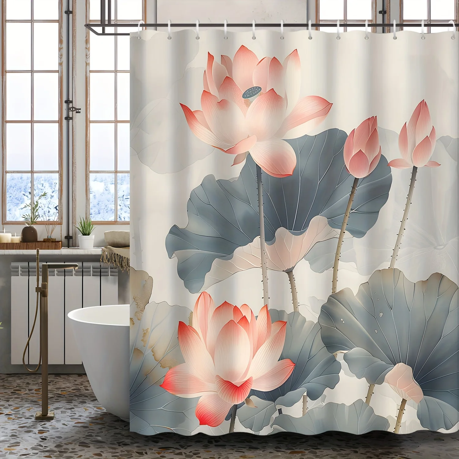 1pc Pink lotus retro ink painting pattern shower curtain, polyester fabric, machine washable, suitable for bathroom decoration
1pc Pink lotus retro ink painting pattern shower curtain, polyester fabric, machine washable, suitable for bathroom decoration