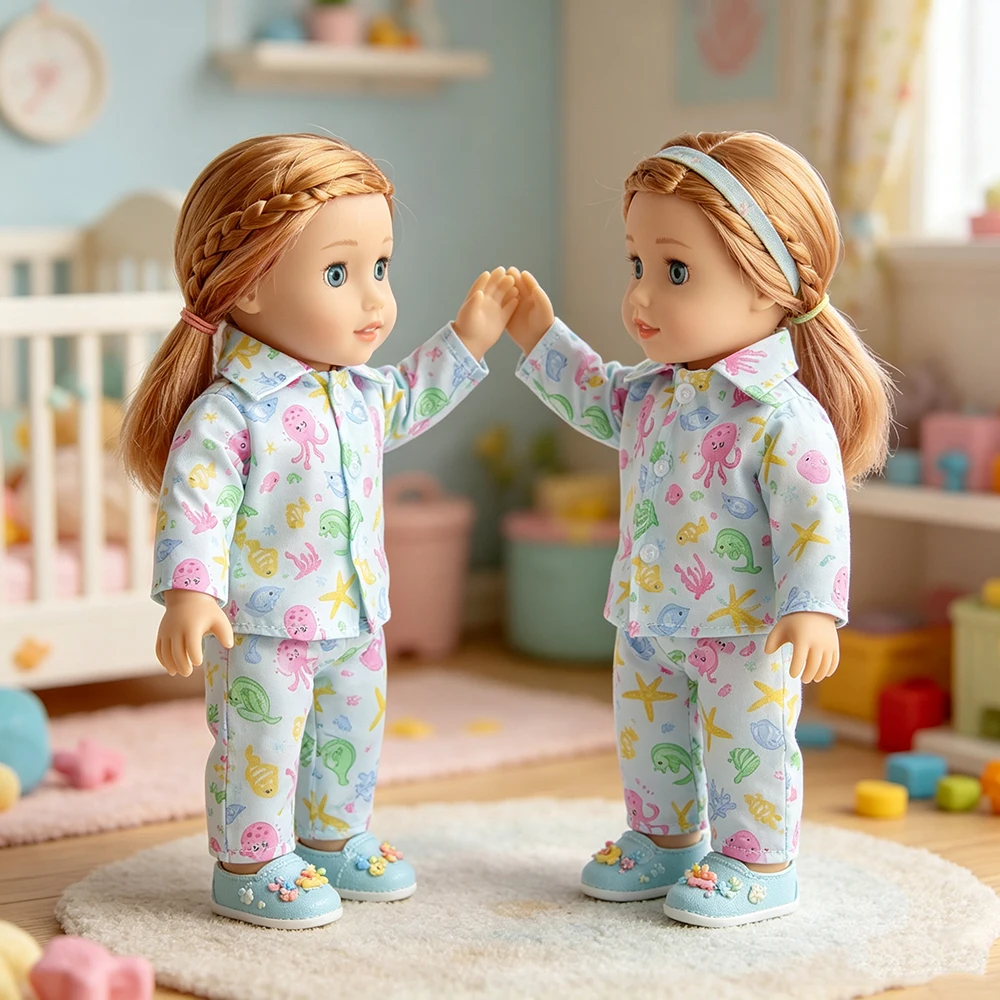 18 inch doll girl long sleepwear two-piece set, suitable for clothing of 18 inch dolls in spring and autumn, doll accessories
18 inch doll girl long sleepwear two-piece set, suitable for clothing of 18 inch dolls in spring and autumn, doll accessories