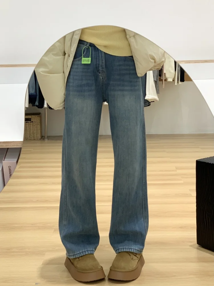 Ретро джинсы с флисовой подкладкой, широкие, прямые, женские, больших размеров, с высокой талией, свободные, струящиеся, в пол
Ретро джинсы с флисовой подкладкой, широкие, прямые, женские, больших размеров, с высокой талией, свободные, струящиеся, в пол