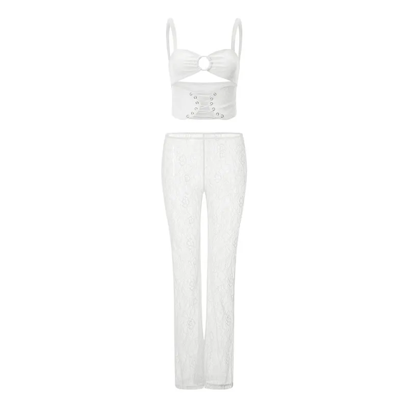 hirigin Women 2 Piece Outfits Backless Corset Camisole Tops and Sheer Lace Flared Pants Set Streetwear Aesthetic Clothes
hirigin Women 2 Piece Outfits Backless Corset Camisole Tops and Sheer Lace Flared Pants Set Streetwear Aesthetic Clothes