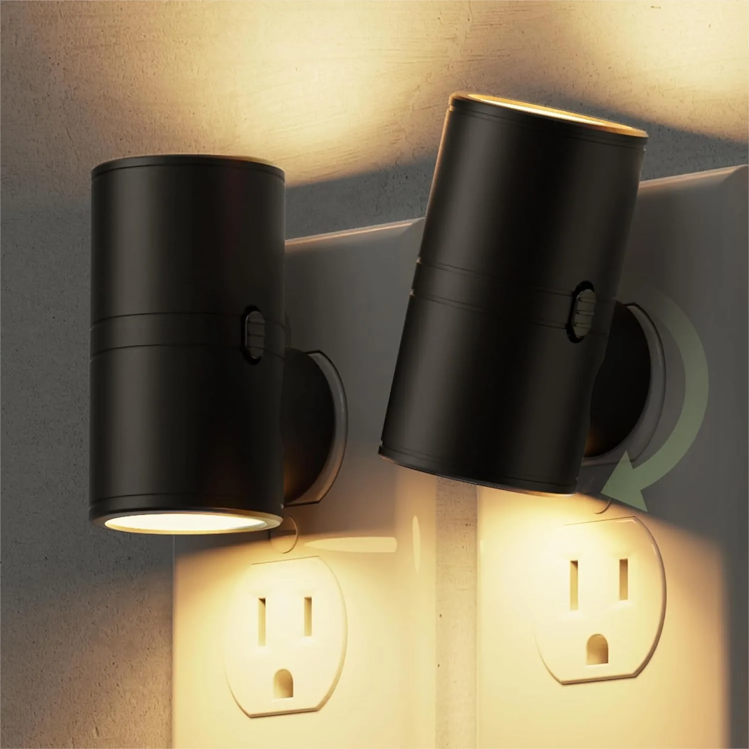 LED Night Light Plug into Wall, Light Sensor Auto On/Off, 2 Level Brightness Dimmable, 340° Rotatable Mini Nightlight for