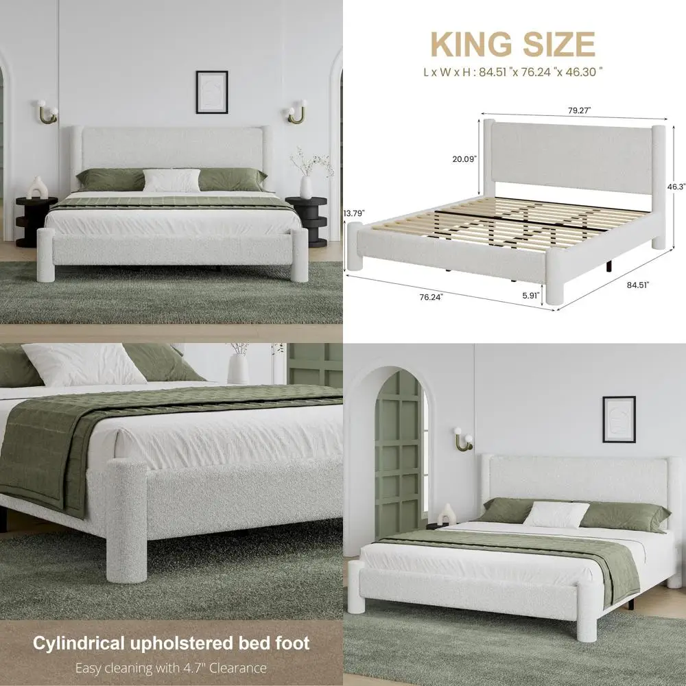 Кровать-платформа King Size с обивкой из букле и деревянными ламелями, не требует пружинного блока, простая сборка, белая.
Кровать-платформа King Size с обивкой из букле и деревянными ламелями, не требует пружинного блока, простая сборка, белая.