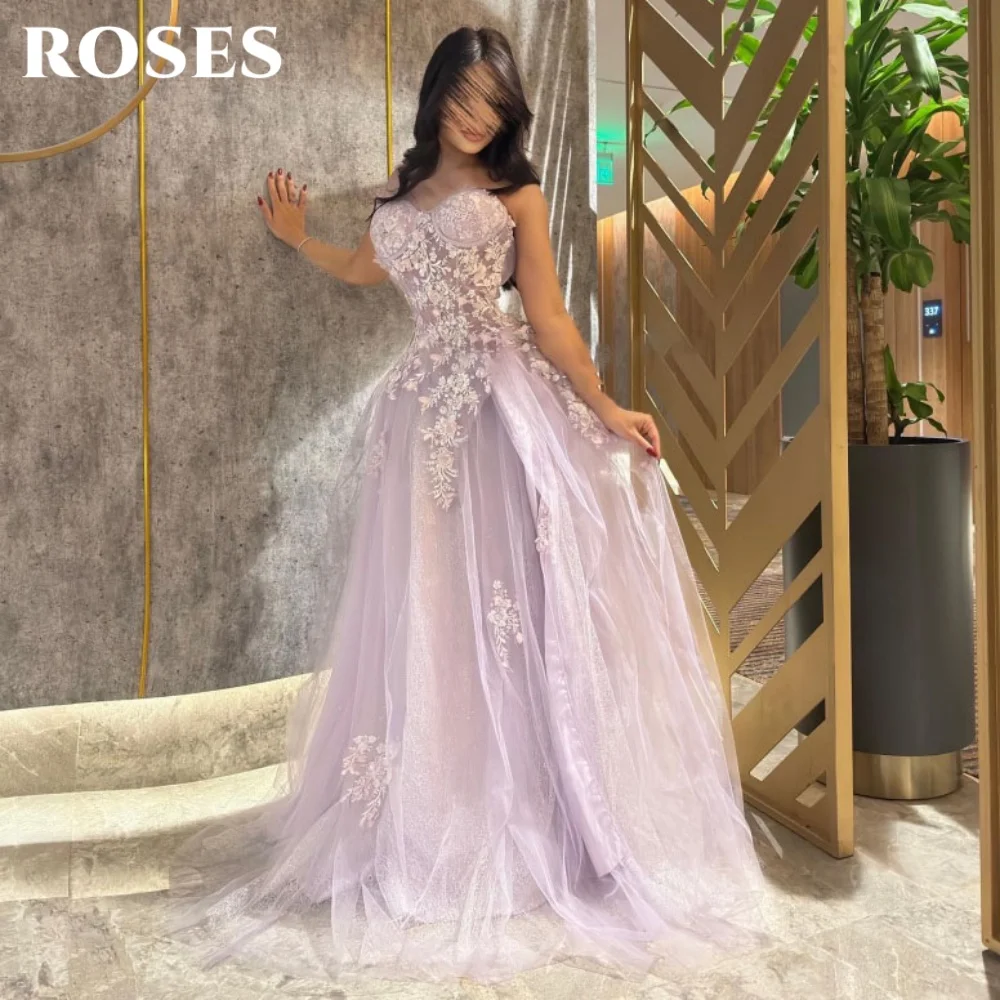 ROSES Lilac Prom Dresses A-Line One Shoulder Evening Dress Appliques Tulle Sleeveless Lace Party Dresses for Woman Customized
ROSES Lilac Prom Dresses A-Line One Shoulder Evening Dress Appliques Tulle Sleeveless Lace Party Dresses for Woman Customized